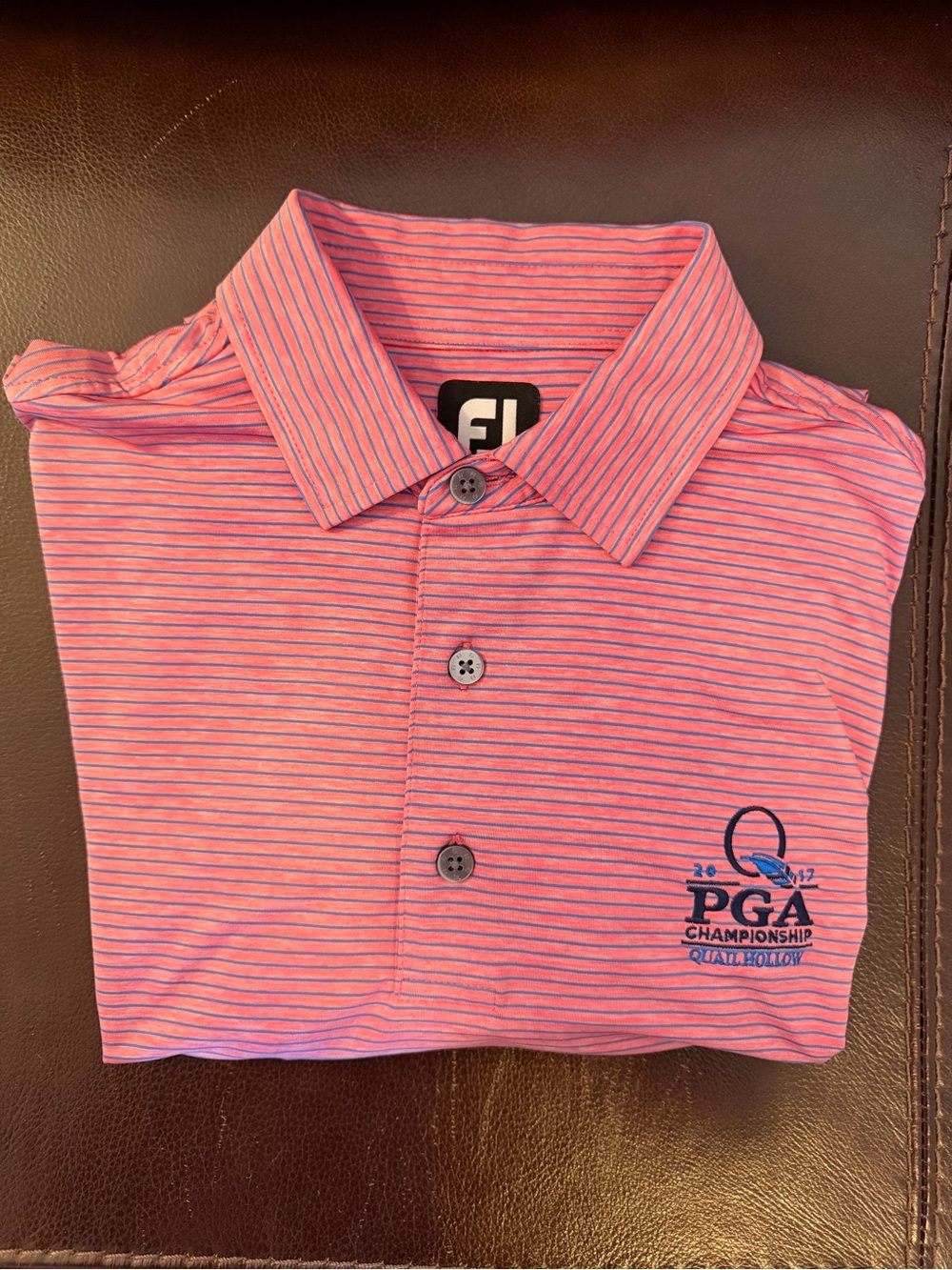 FootJoy 2017 PGA Championship Quail Hollow Red/Blue Stripe Polo, Men’s Medium